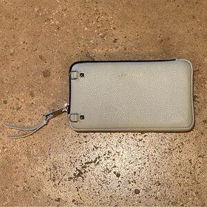 NWOT~BANDOLIER Light Gray Pebble Leather Expanded Zip Pouch Gray/Silver